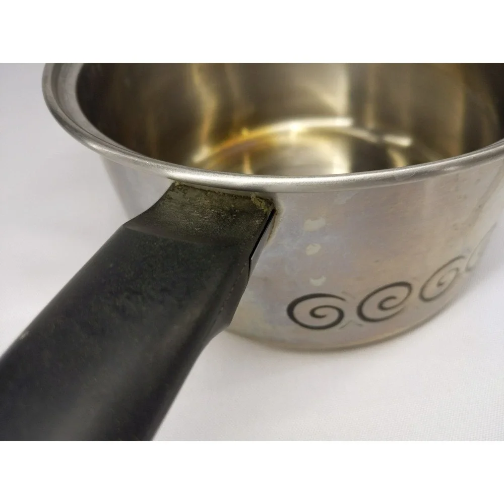 VTG Ecko Stainless Steel Double Boiler w Lid Black Handles‎ Swirl Design 2qt